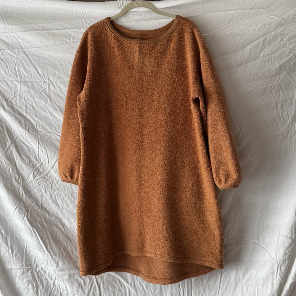 Alabama Chanin x Elizabeth Suzann caramel Billie fleece sweater dress L large